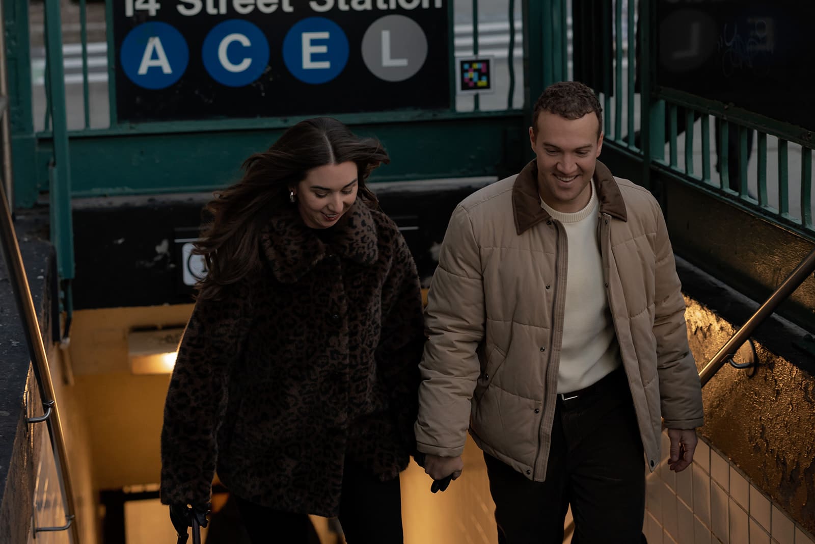 Carlie and Mat on a 14th Street subway platform after their Central Park session