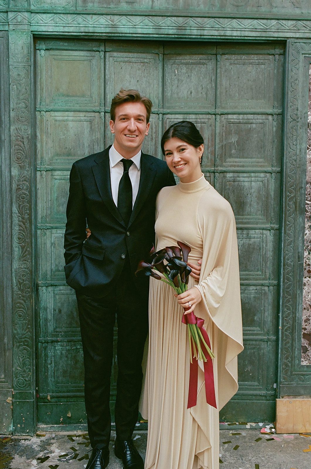 Claire and Andrey outside City Hall, photographed on 35mm film