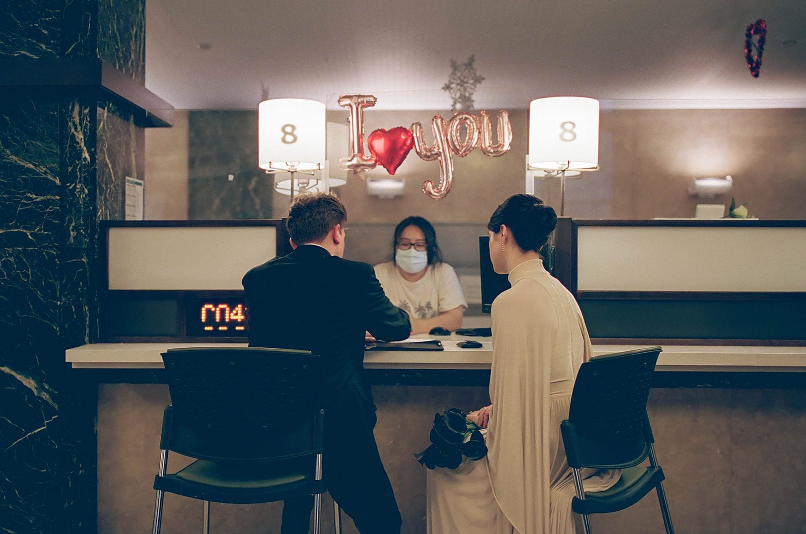 Claire and Andrey at the Manhattan Marriage Bureau, photographed on 35mm film
